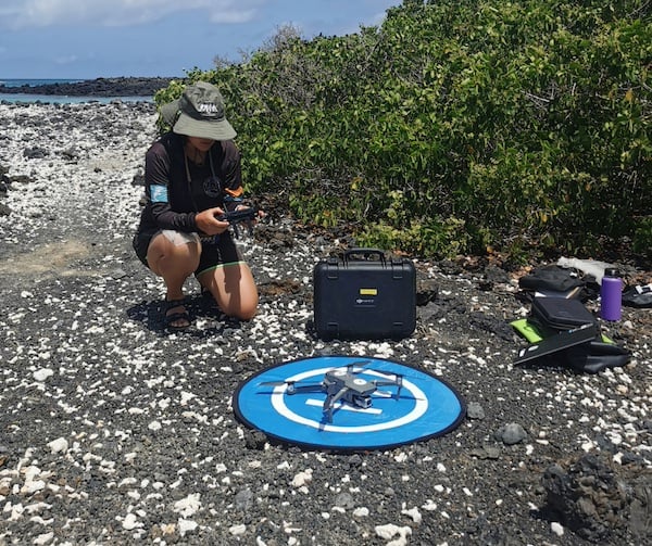 Andrea Varela with drone as part of Iguanas from Above project